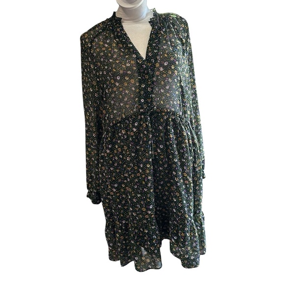 Zara Black and White Tiered Bishop Sleeve Dress - Picture 1 of 5